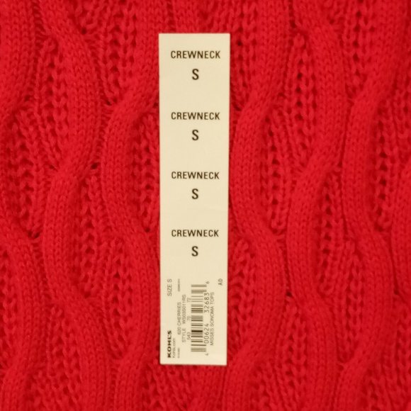 Sonoma Cable Knit Crewneck Sweater  women's SMALL  Cheeries RED  Scoop Hem  NWT - Picture 5 of 8